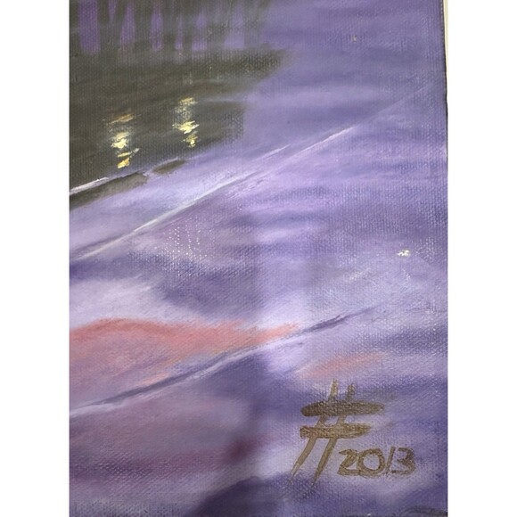 Realism Oil Painting Original Sunset On The Dock 24”x18” Unframed Signed - Picture 2 of 8